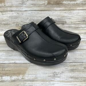 Abeo BioSystem Shoes 9.5N Fay Black Leather Nonslip Clogs Embellished Cushioned